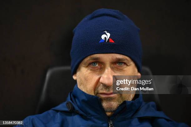 Philippe Saint-Andre, Montpellier's Director of Rugby looks on prior to the Heineken Champions Cup match between Exeter Chiefs and Montpellier at...