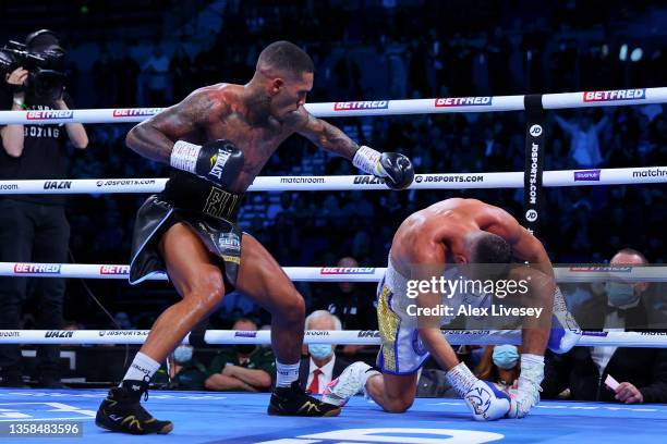 Conor Benn knocks out Chris Algieri to win the WBA Continental Welterweight Title fight between Conor Benn and Chris Algieri at M&S Bank Arena on...