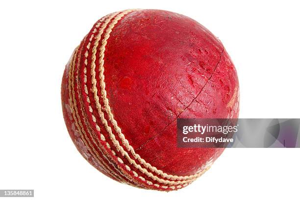 cricket ball isolated on white - cricket ball stockfoto's en -beelden