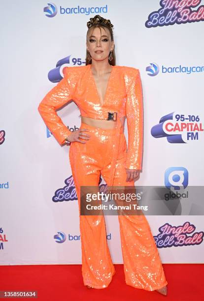 Becky Hill attends day 1 of the Capital Jingle Bell Ball at The O2 Arena on December 11, 2021 in London, England.