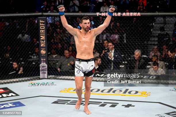 Dominick Cruz reacts after his bantamweight bout against Pedro Munhoz of Brazil during the UFC 269 on December 11, 2021 in Las Vegas, Nevada.