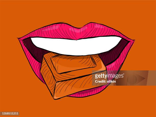 ilustraciones, imágenes clip art, dibujos animados e iconos de stock de chocolate en boca color chocolate piel - human lips