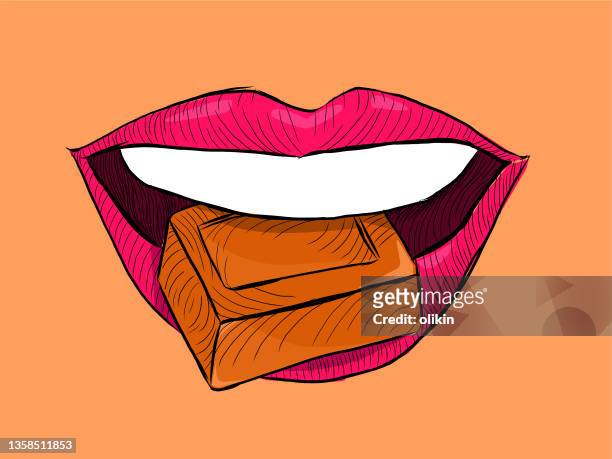 chocolate in mouth - chocolate face stock illustrations