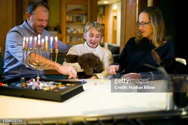 hanukkah in privite home - hanukkah animal stock pictures, royalty-free photos & images