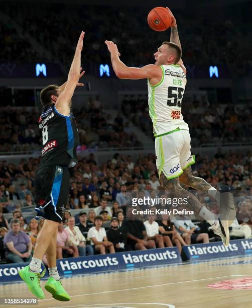 Mitchell Creek of the Phoenix slam dunks during the round two NBL match between Melbourne United and South East Melbourne Phoenix at John Cain Arena...
