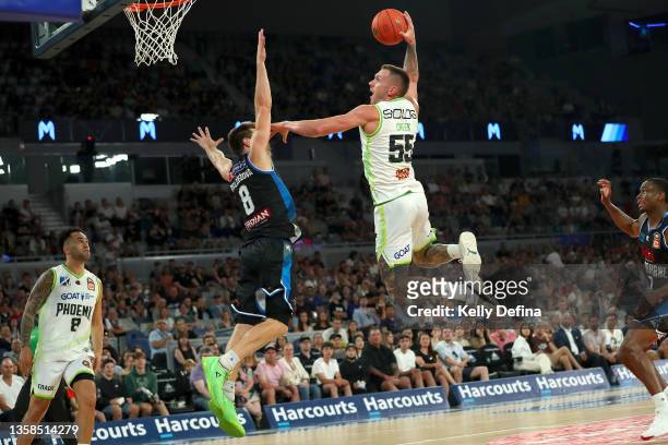 Mitchell Creek of the Phoenix slam dunks during the round two NBL match between Melbourne United and South East Melbourne Phoenix at John Cain Arena...