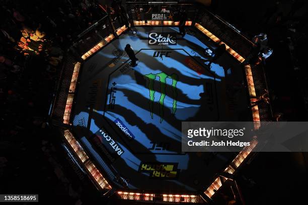 An overhead view of the Octagon during the UFC 269 on December 11, 2021 in Las Vegas, Nevada.