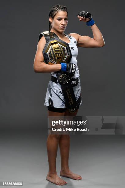 Julianna Pena poses for a portrait after her victory during the UFC 269 on December 11, 2021 in Las Vegas, Nevada.