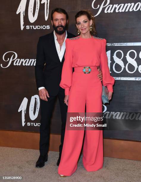 Tim McGraw and Faith Hill attend the world premiere of "1883" at Encore Beach Club at Wynn Las Vegas on December 11, 2021 in Las Vegas, Nevada.