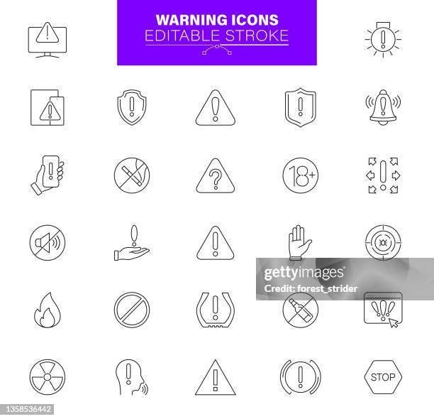 warning icons. set contains icons as sign, security, error, attack, stop, notification - electrical safety tips stock illustrations