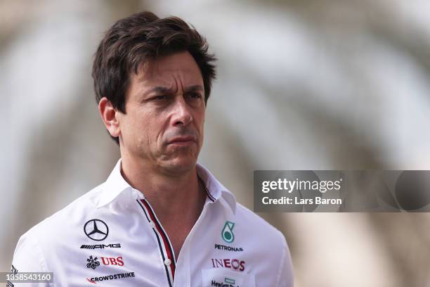 Mercedes GP Executive Director Toto Wolff walks in the Paddock before the F1 Grand Prix of Abu Dhabi at Yas Marina Circuit on December 12, 2021 in...