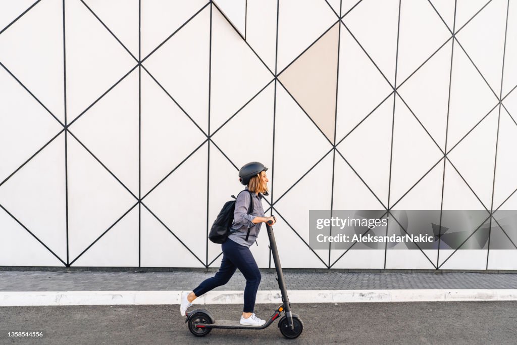 Commute to work on an electric scooter