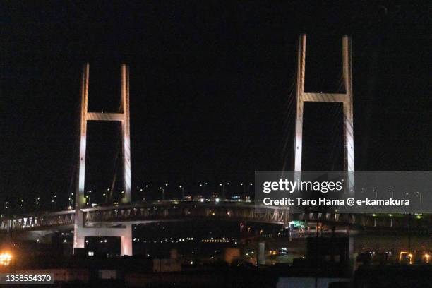 highway bridge in yokohama city of japan - yokohama bay bridge stock pictures, royalty-free photos & images