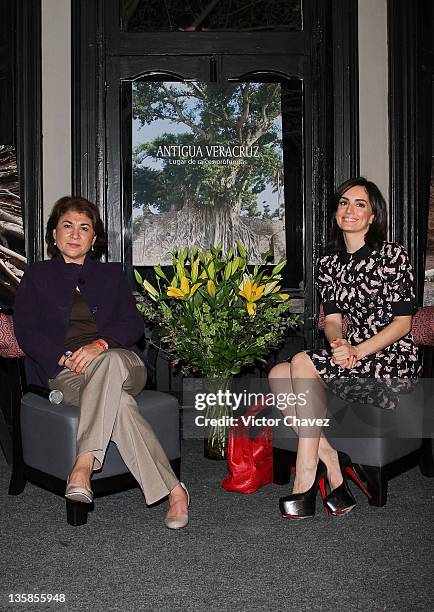 Actress Ana de la Reguera and secretary turism Veracruz Leticia Perlasca attend "Antigua Veracruz, Lugar De Raices Profundas" book launch at the...