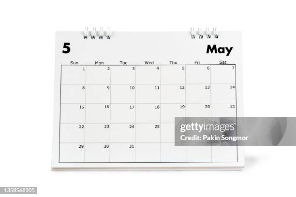 may month, calendar desk 2022 for organizer to planning and reminder isolated on white background. clipping path - maio imagens e fotografias de stock