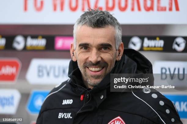 Danny Schwarz, Head coach of FC Wuerzburger Kickers reacts prior to the 3. Liga match between Würzburger Kickers and FSV Zwickau at flyeralarm Arena...