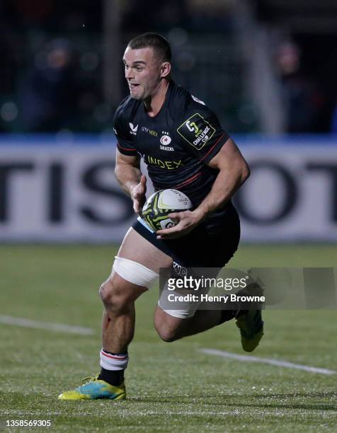 Ben Earl of Saracens in action during the Heineken Champions Cup match between Saracens and Edinburgh Rugby at StoneX Stadium on December 11, 2021 in...