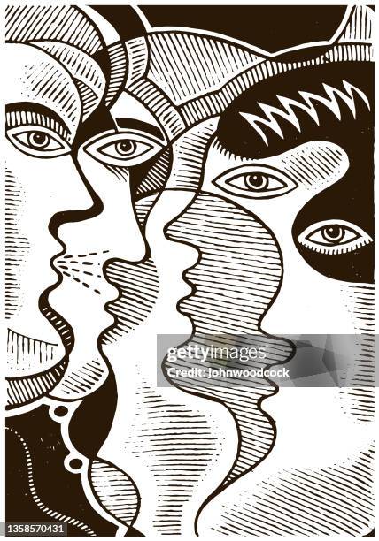 mono talking heads drawing - black and white drawing abstract stock illustrations