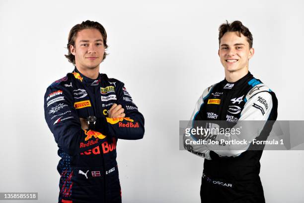 Champion Dennis Hauger of Norway and Prema Racing and F2 Champion Oscar Piastri of Australia and Prema Racing pose for a portrait after the feature...