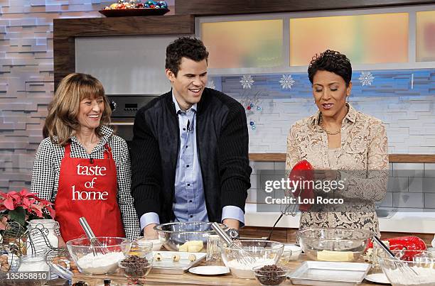 Star Kris Humphries and his mom Debra Humphries visit GOOD MORNING AMERICA on 12/9/11, and bake holiday cookies with Taste of Home editor-in-chief...