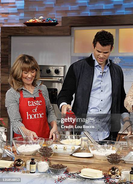 Star Kris Humphries and his mom Debra Humphries visit GOOD MORNING AMERICA on 12/9/11, and bake holiday cookies with Taste of Home editor-in-chief...
