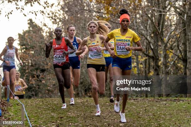 Meraf Bahta of Sweden, Konstanze Klosterhalfen of Germany, Yasemin Can of Turkey and Karoline Grovdal of Norway compete during Women Senior race of...