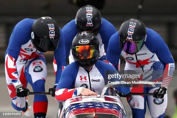 Bascue Codie, Blaine McConnell, James Reed and Hakeem Abdul-Saboor of USA compete in the 4-man Bobsleigh during Day Three of the BMW IBSF World Cup...