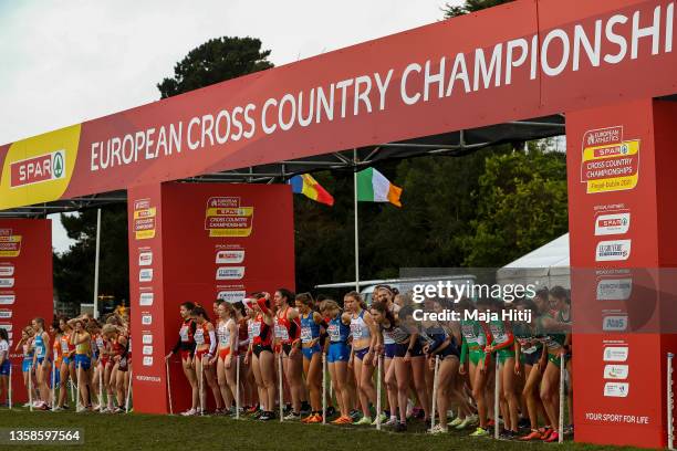 Women wait a start to compete during U20 Women race of SPAR European Cross Country Championships 2021 on December 12, 2021 in Sport Ireland National...