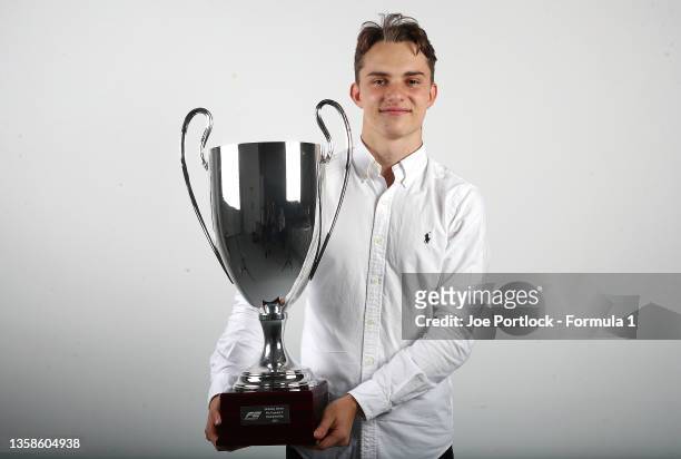 Champion Oscar Piastri of Australia and Prema Racing poses for a portrait after the feature race of Round 8:Yas Island of the Formula 2 Championship...