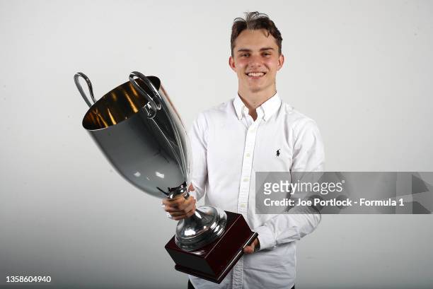 Champion Oscar Piastri of Australia and Prema Racing poses for a portrait after the feature race of Round 8:Yas Island of the Formula 2 Championship...