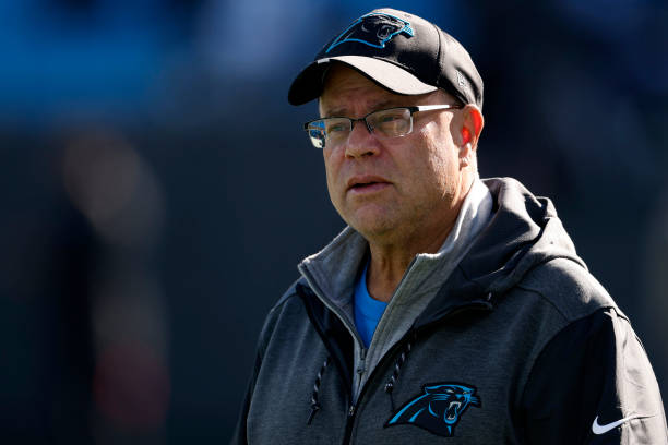Carolina Panthers team owner David Tepper looks on looks on during warm ups prior to the game against the Atlanta Falcons at Bank of America Stadium...