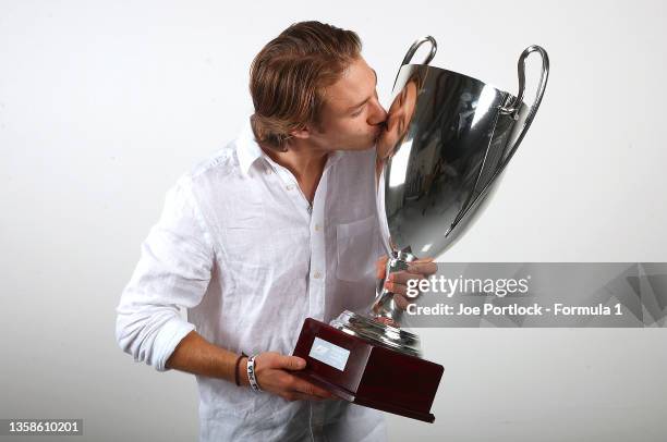 Champion Dennis Hauger of Norway and Prema Racing poses for a portrait after the feature race of Round 8:Yas Island of the Formula 2 Championship at...