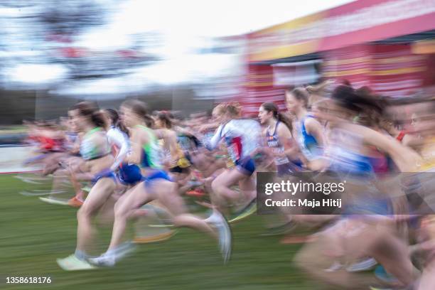 Athletes start U20 Women race during SPAR European Cross Country Championships 2021 on December 12, 2021 in Sport Ireland National Cross Country...