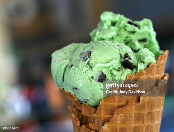 close up of waffle cone - mint ice cream stock pictures, royalty-free photos & images