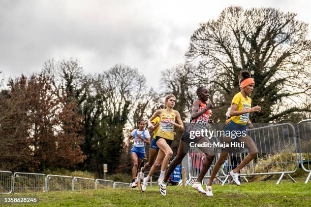 Meraf Bahta of Sweden, Konstanze Klosterhalfen of Germany, Yasemin Can of Turkey compete during Women Senior race of SPAR European Cross Country...