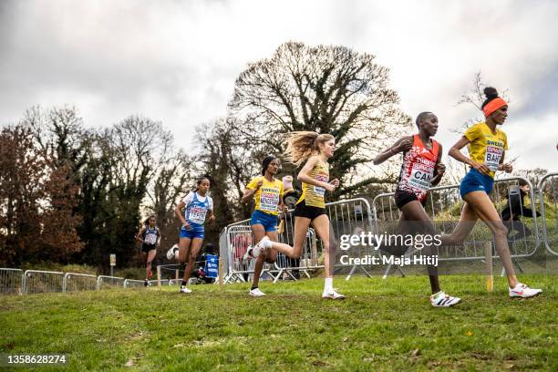 Meraf Bahta of Sweden, Konstanze Klosterhalfen of Germany, Yasemin Can of Turkey compete during Women Senior race of SPAR European Cross Country...