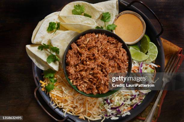 pulled pork platter - tortilla stock pictures, royalty-free photos & images