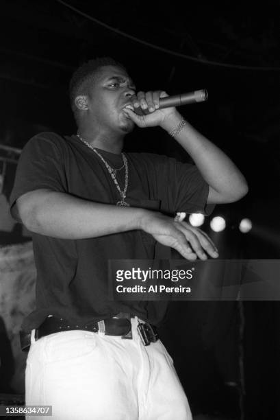 Parrish Smith and the Rap group EPMD performs when Run-DMC headlines a rap concert club date at The Marquee on April 2, 1991 in New York City. .
