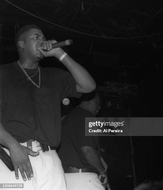 Parrish Smith and the Rap group EPMD performs when Run-DMC headlines a rap concert club date at The Marquee on April 2, 1991 in New York City. .