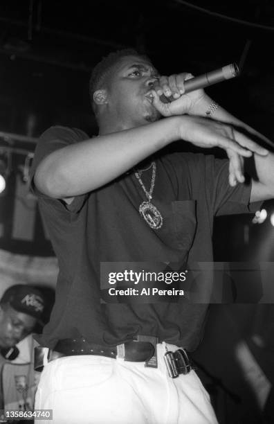 Parrish Smith and the Rap group EPMD performs when Run-DMC headlines a rap concert club date at The Marquee on April 2, 1991 in New York City. .