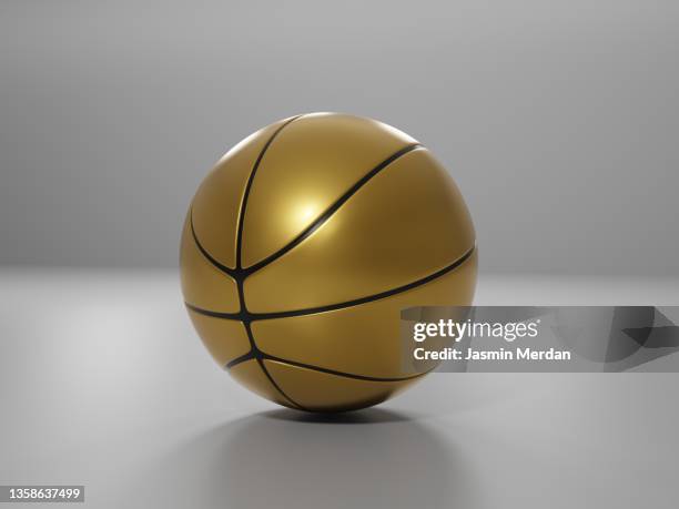 golden basketball ball render - gouden medaille stockfoto's en -beelden