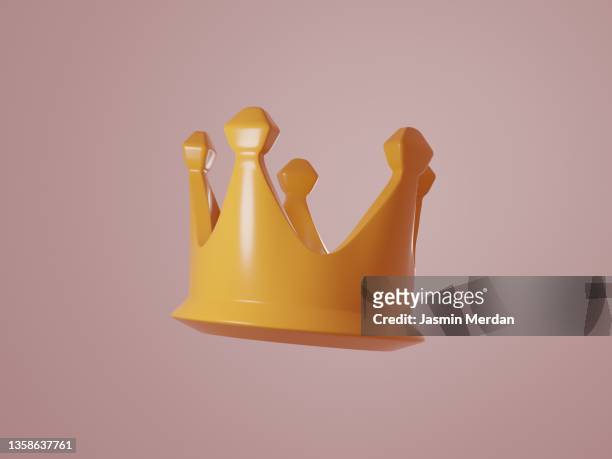 golden crown rendering - krone kopfbedeckung stock-fotos und bilder