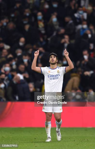 Marco Asensio of Real Madrid CF celebrates scoring the second goal during the La Liga Santander match between Real Madrid CF and Club Atletico de...