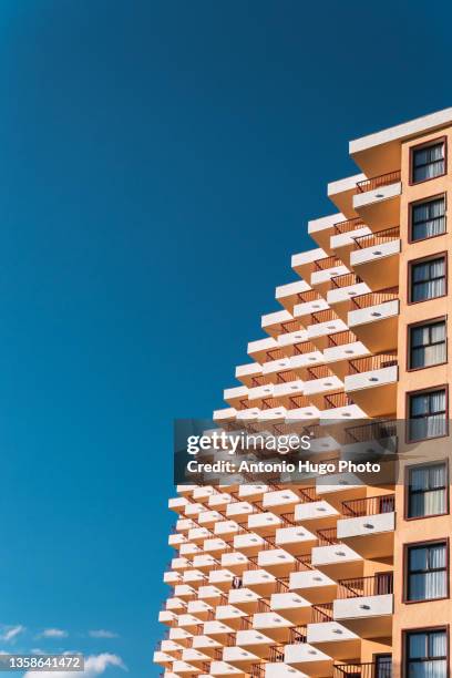 residential building with square balconies. - modern town square stock pictures, royalty-free photos & images