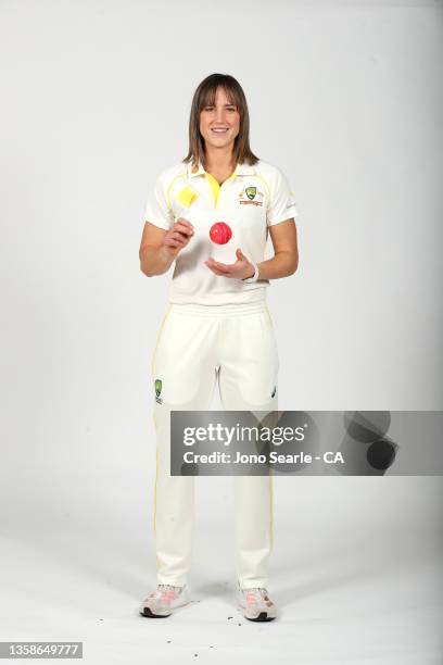 Ellyse Perry of Australia poses during the Australia Women's Cricket headshots session at the National Cricket Centre on September 14, 2021 in...