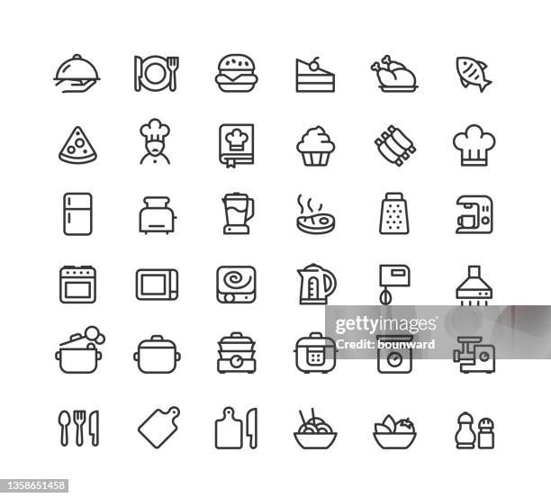 cooking & kitchen line icons editable stroke - cookbook icons stock illustrations