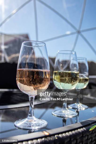 wine sampling in an outdoor bubble dome - canada wine stock-fotos und bilder