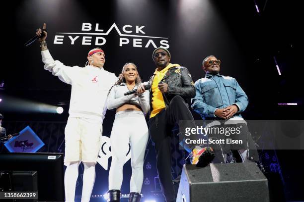 Taboo, J. Rey Soul, will.i.am and apl.de.ap of the Black Eyed Peas perform onstage during iHeartRadio KISS 108's Jingle Ball 2021 Presented by...