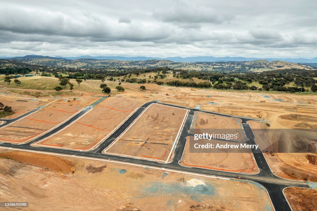 Road construction in new housing development in rural Australia