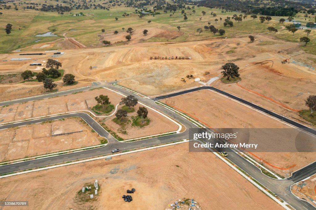 Road construction in new housing development in rural Australia